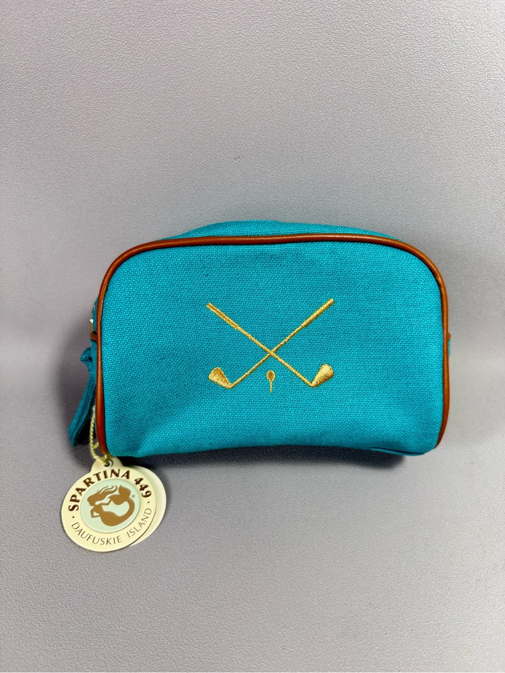 Spartina 449 Teal Toiletry Pouch with Gold Golf Embroidery
